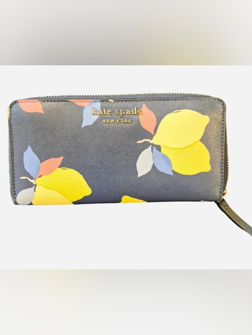 kate spade Gray Lemon Print Zip Around Wallet